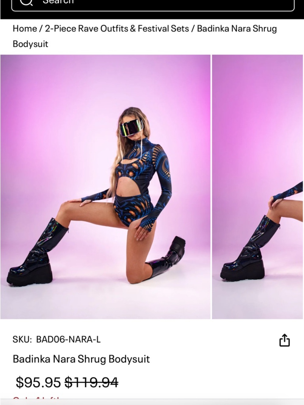 Badinka Nara Shrug Bodysuit - Blue Graphic Cutout Long-Sleeve - Picture 3 of 7